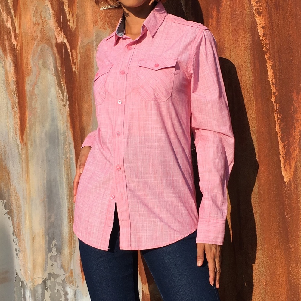 American Rag Pink pocket Blouse sz small